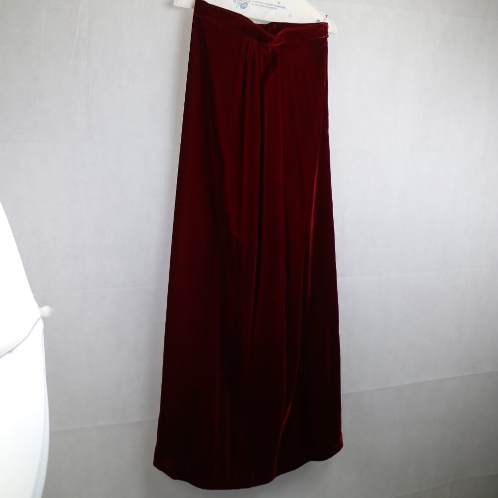Vintage Handmade Long A-Line Red Wine Velvet Skirt